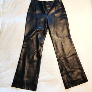 Worth Petite Black Genuine Leather Pants Side Zip Straight Leg Tailored 8